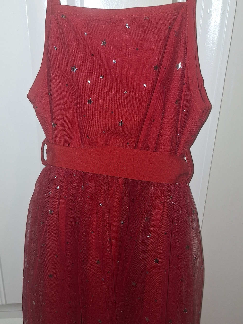 Red Star-Embellished Tulle Party Dress for Girls - Picture 2 of 4